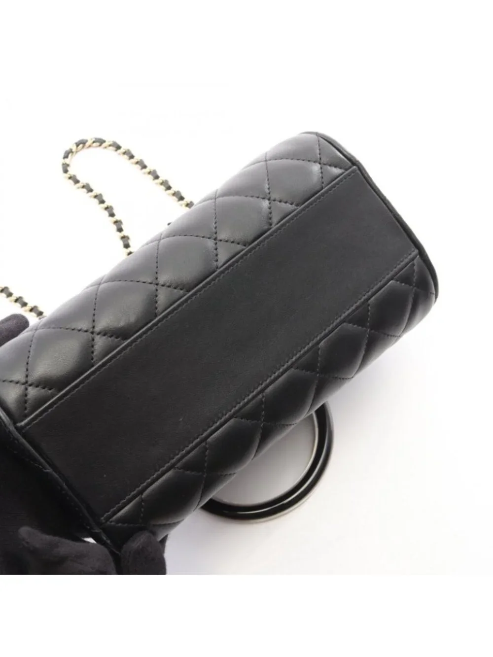 Chanel Quilted 2-Way Black Lambskin Mini Boston